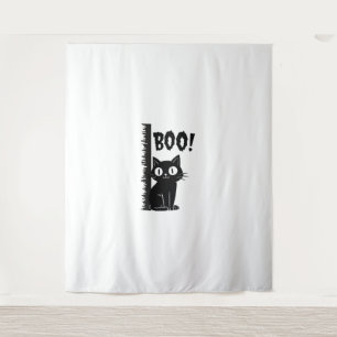 Boo! Funny Hiding Peekaboo Scary Halloween Cat Tapestry