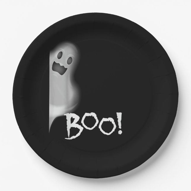 Boo! Funny Hiding Peekaboo Scary Halloween Paper Plate (Front)