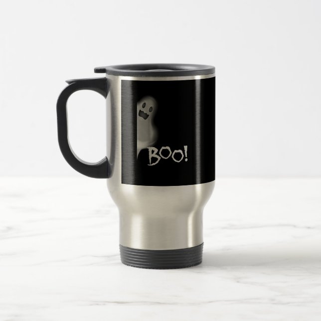 Boo! Funny Hiding Peekaboo Scary Halloween Travel Mug (Left)