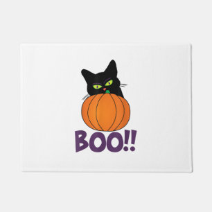 Boo Funny Jolly Cat Peeking Pumpkin Halloween part Doormat