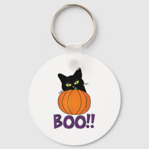 Boo Funny Jolly Cat Peeking Pumpkin Halloween part Key Ring