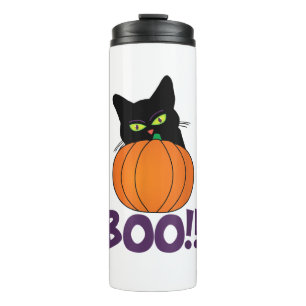 Boo Funny Jolly Cat Peeking Pumpkin Halloween part Thermal Tumbler