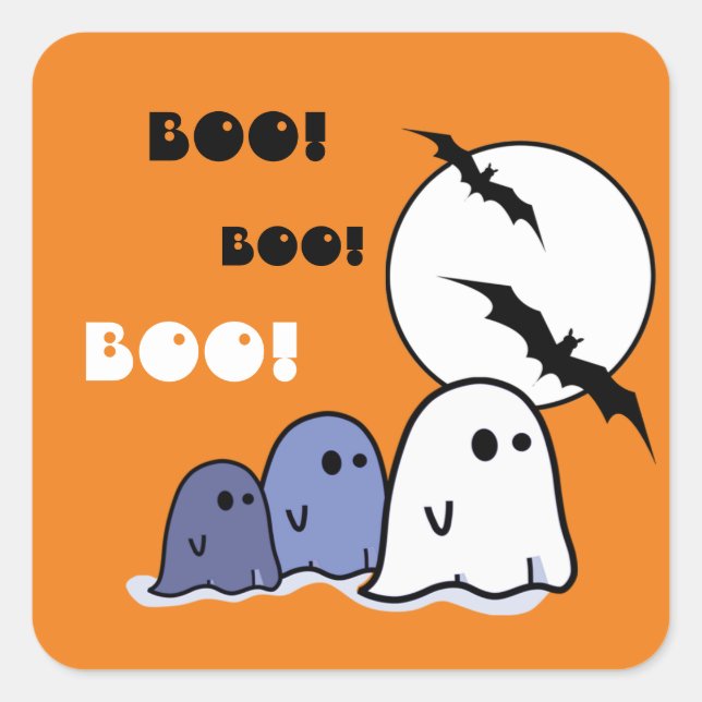 Boo! Funny Little Ghosts Halloween  Square Sticker (Front)
