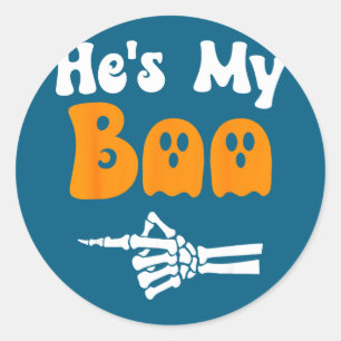 Boo funny matching halloween couples boo classic round sticker