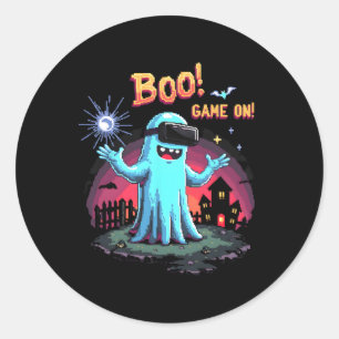 Boo! Game On! Spooky Gamer Ghost With Controller H Classic Round Sticker