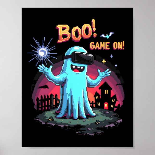 Boo! Game On! Spooky Gamer Ghost With Controller H Poster (Front)