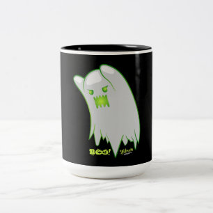 Boo Ghost Bats Spider Creepy Halloween Two-Tone Coffee Mug