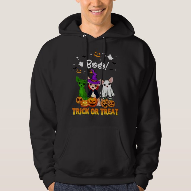 Boo Ghost Chihuahua Trick Or Treat Halloween Hoodie (Front)