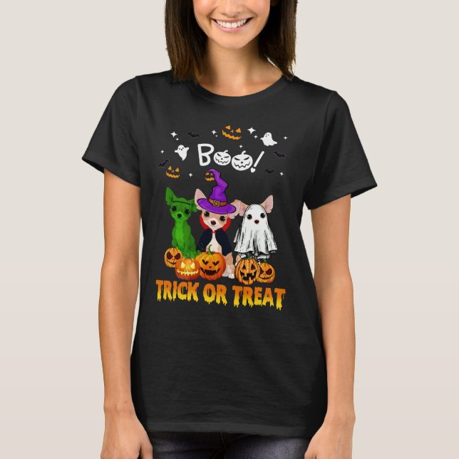 Boo Ghost Chihuahua Trick Or Treat Halloween T-Shirt (Front)