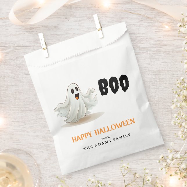 Boo Ghost Custom Family Name Happy Halloween  Favour Bag (Clipped)