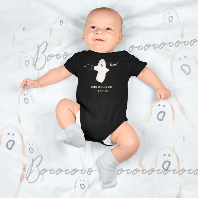 👻 BOO! Ghost Cute Handdrawn Halloween  Baby Bodysuit (BOO! Ghost Cute Handdrawn Halloween Baby Bodysuit ©Susanne Sachers - Sunny Mind Design)