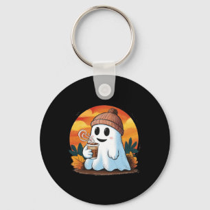 Boo Ghost Drinking Coffee Halloween Costumes Woman Key Ring
