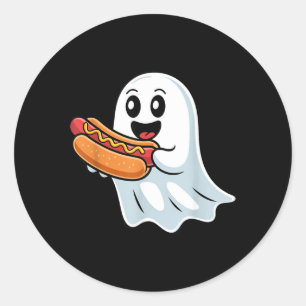 Boo Ghost Eating Hot Dog Halloween Spooky Costume Classic Round Sticker