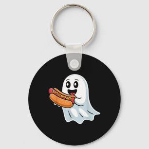 Boo Ghost Eating Hot Dog Halloween Spooky Costume Key Ring