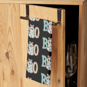 Boo Ghost Green Orange Cute Black Halloween Tea Towel