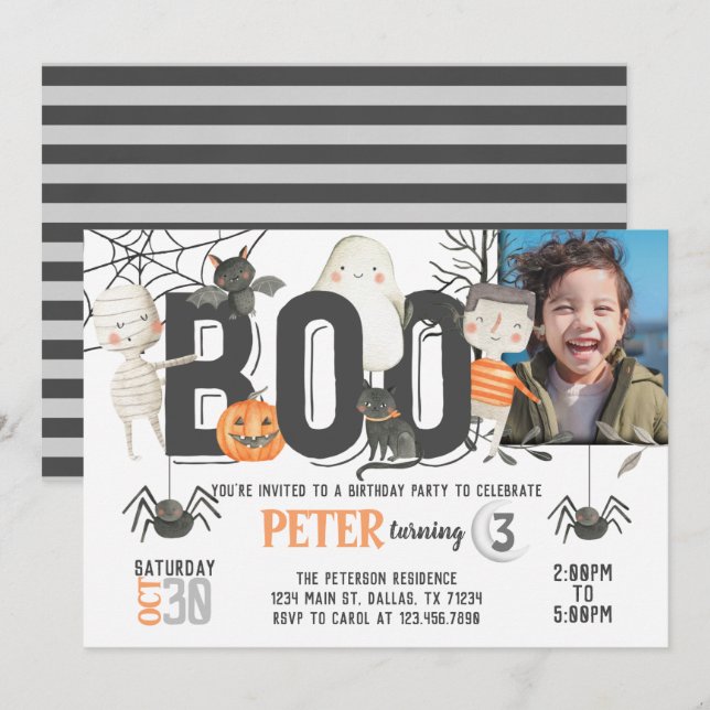 Boo Ghost Halloween Birthday Party Invitation (Front/Back)
