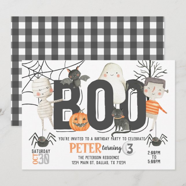 Boo Ghost Halloween Birthday Party Invitation (Front/Back)