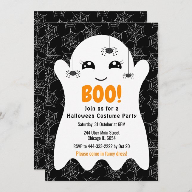 Boo Ghost Halloween Costume Party Black Invitation (Front/Back)