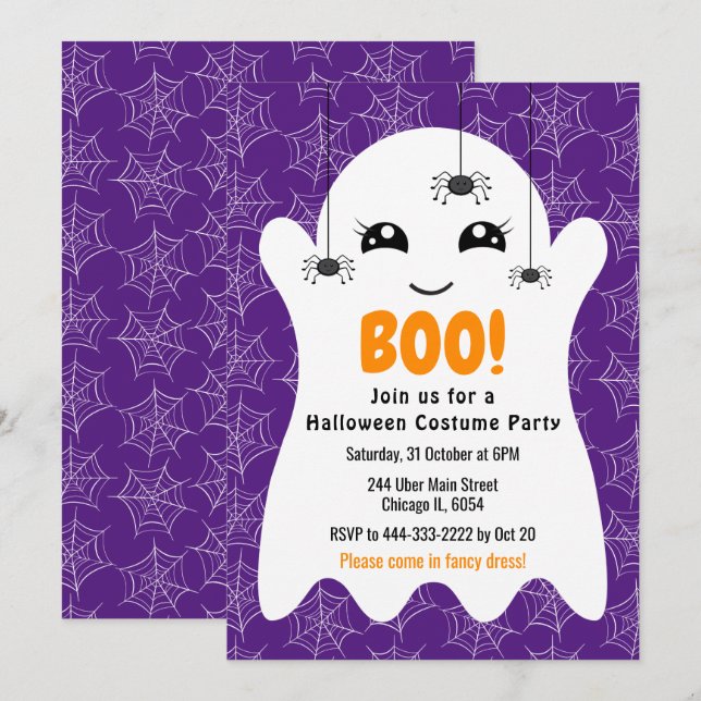 Boo Ghost Halloween Costume Party Purple Invitation (Front/Back)