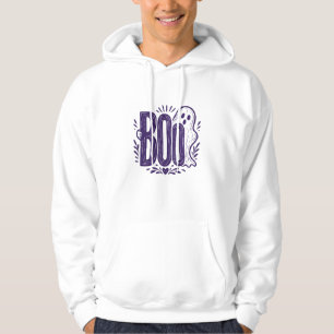 Boo Ghost Halloween Linocut Design Hoodie