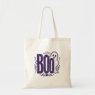 Boo Ghost Halloween Linocut Design Tote Bag