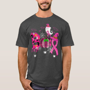 Boo Ghost Halloween Pumpkin Pink Ribbon Witch Brea T-Shirt