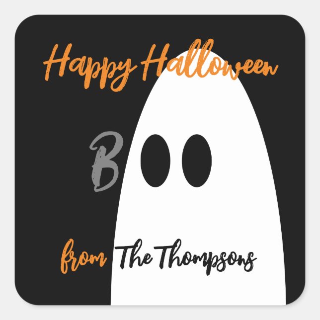 Boo Ghost Happy Halloween Square Sticker (Front)