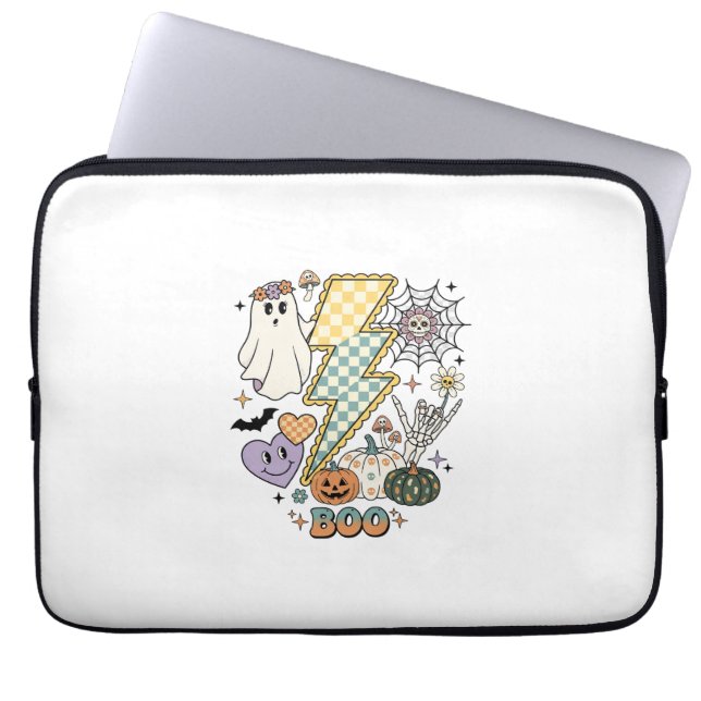 Boo Ghost Lightning Bolt Skeleton Hand Pumpkins Laptop Sleeve (Front)