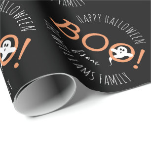 BOO! Ghost Pattern Halloween Party Personalised Wrapping Paper