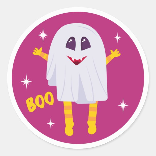 Boo Ghost Pink Halloween Classic Round Sticker (Front)