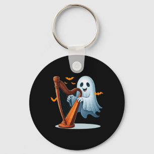 Boo Ghost Playing Harp Halloween Musical Instrumen Key Ring