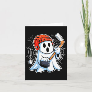 Boo Ghost Playing Hockey Funny Halloween Hockey Co Card