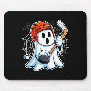 Boo Ghost Playing Hockey Funny Halloween Hockey Co Mouse Pad