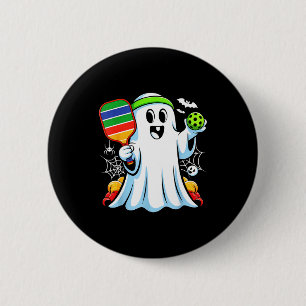 Boo ghost playing pickle ball funny halloween 6 cm round badge