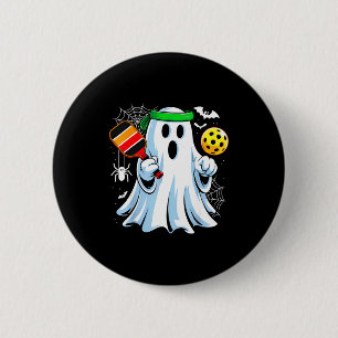 Boo ghost playing pickle ball funny halloween 6 cm round badge