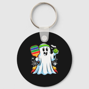 Boo ghost playing pickle ball funny halloween key ring