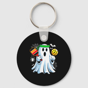 Boo ghost playing pickle ball funny halloween key ring