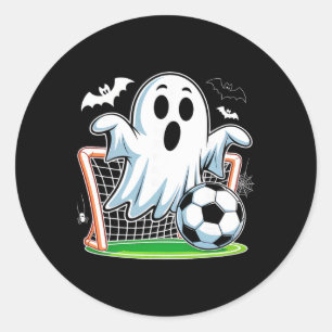 Boo Ghost Playing Soccer Funny Halloween Soccer Co Classic Round Sticker