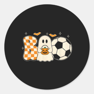 Boo Ghost Playing Soccer Halloween Players Trick O Classic Round Sticker