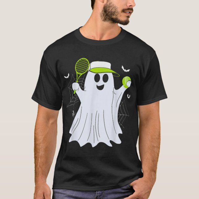 Boo Ghost Playing Tennis Halloween Tennis  T-Shirt (Front)