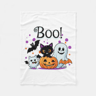 Boo Ghost Pumpkin Cat And Bats Halloween Graphic W Fleece Blanket