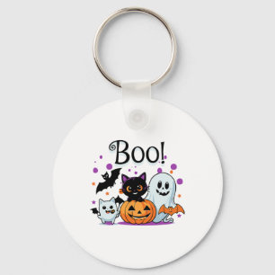 Boo Ghost Pumpkin Cat And Bats Halloween Graphic W Key Ring