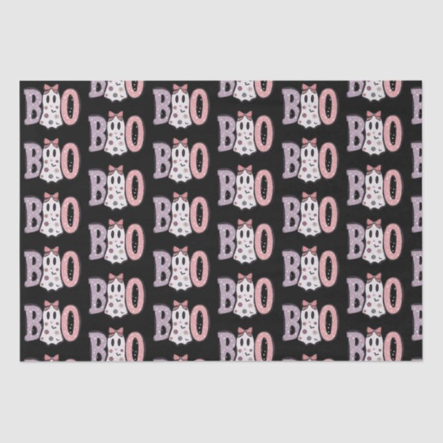 Boo Ghost Purple Pink Cute Black Halloween Tissue Paper (Front)