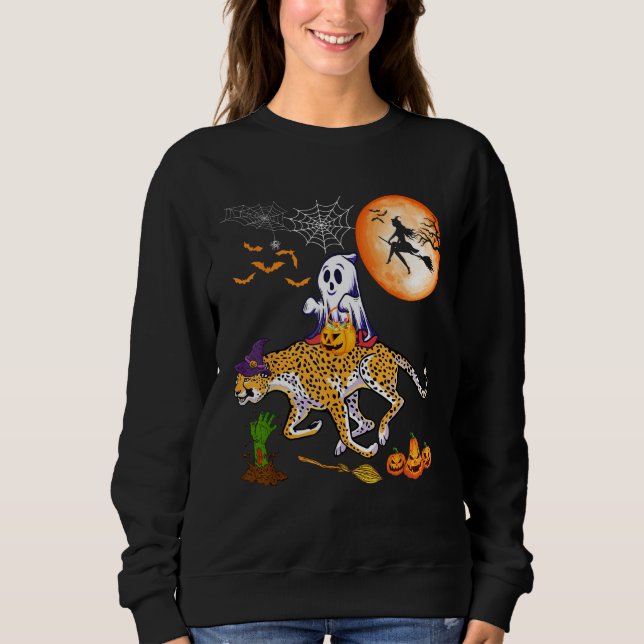 Boo Ghost Riding Cheetah Horror Candy Bag Carved P Sweatshirt (Front)