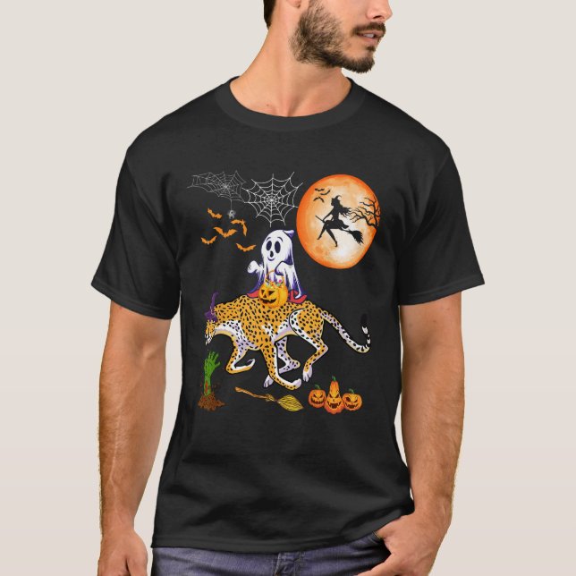 Boo Ghost Riding Cheetah Horror Candy Bag Carved P T-Shirt (Front)