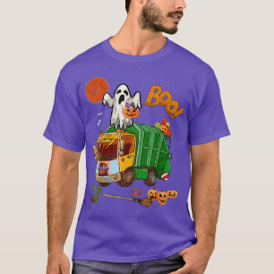 Boo Ghost Riding Garbage Truck Halloween Candy Bas T-Shirt