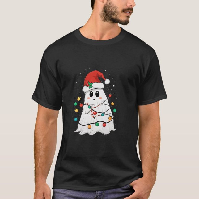 Boo Ghost Santa Xmas Light Halloween Christmas Men T-Shirt (Front)