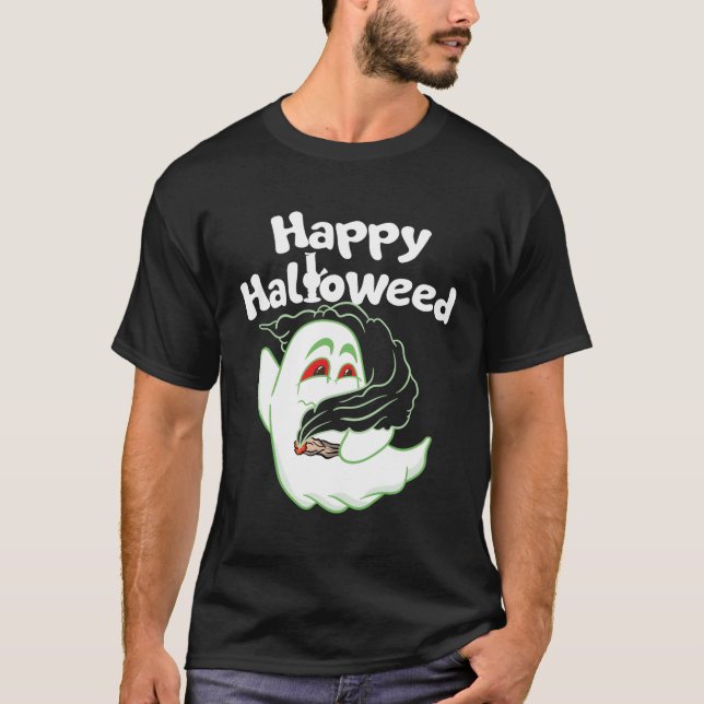 Boo Ghost Smoking Weed Thc Happy Halloweed Hallowe T-Shirt (Front)