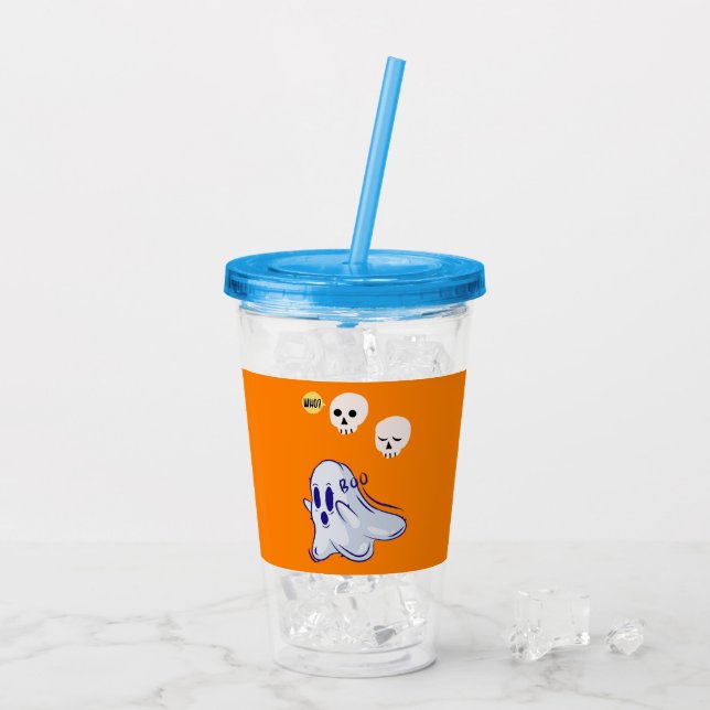 Boo Ghost UK 31 Spooky USA Skull October Halloween Acrylic Tumbler (Back Ice)