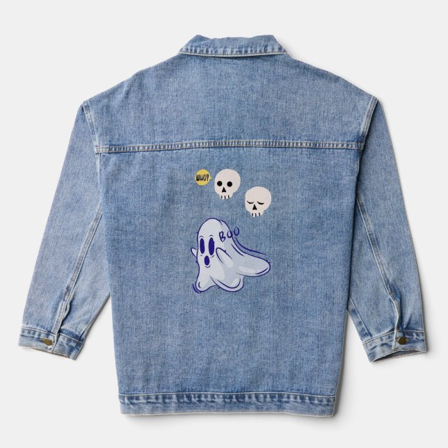 Boo Ghost UK 31 Spooky USA Skull October Halloween Denim Jacket (Back)